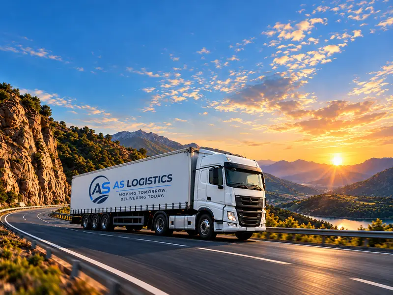 AS Logistics trailer on a winding mountain highway